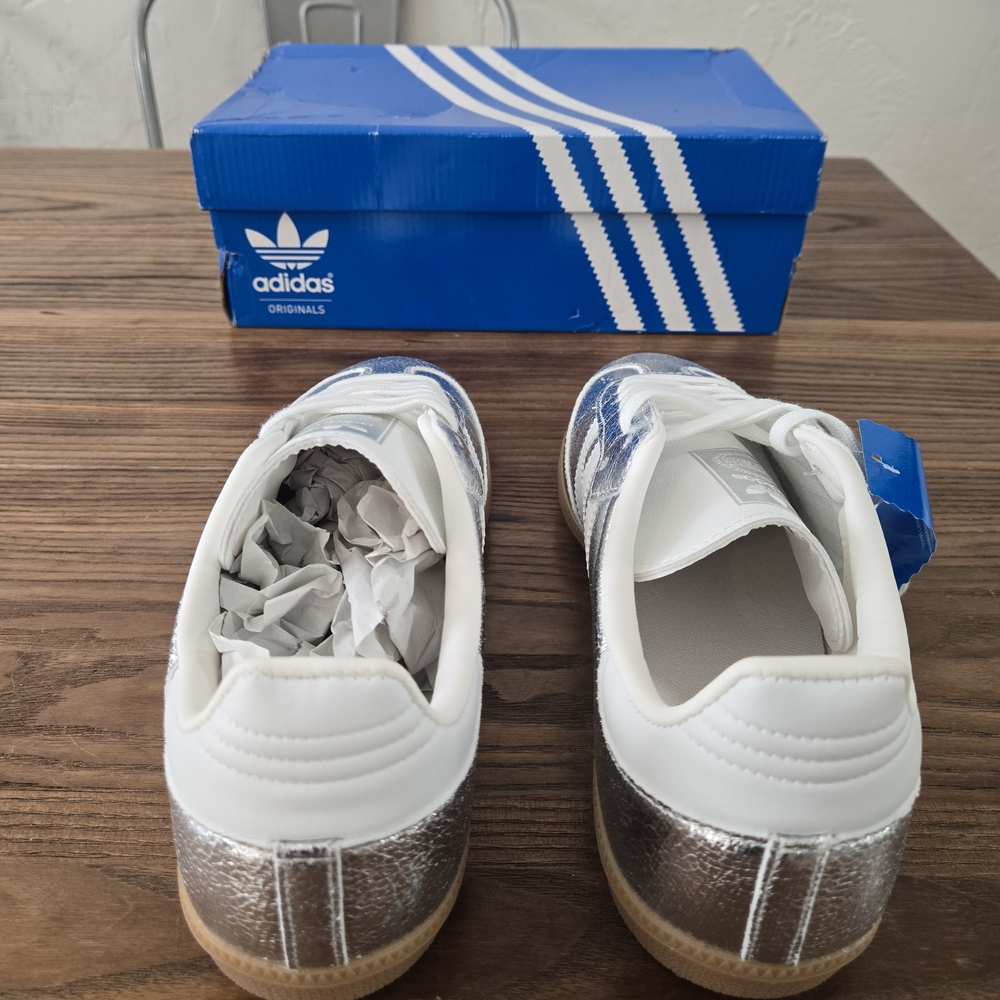 adidas Silver Metallic Leather Sneakers with Gum Sole - Picture 7 of 12